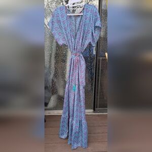 Boho Floral Maxi Dress in Teal and Purple